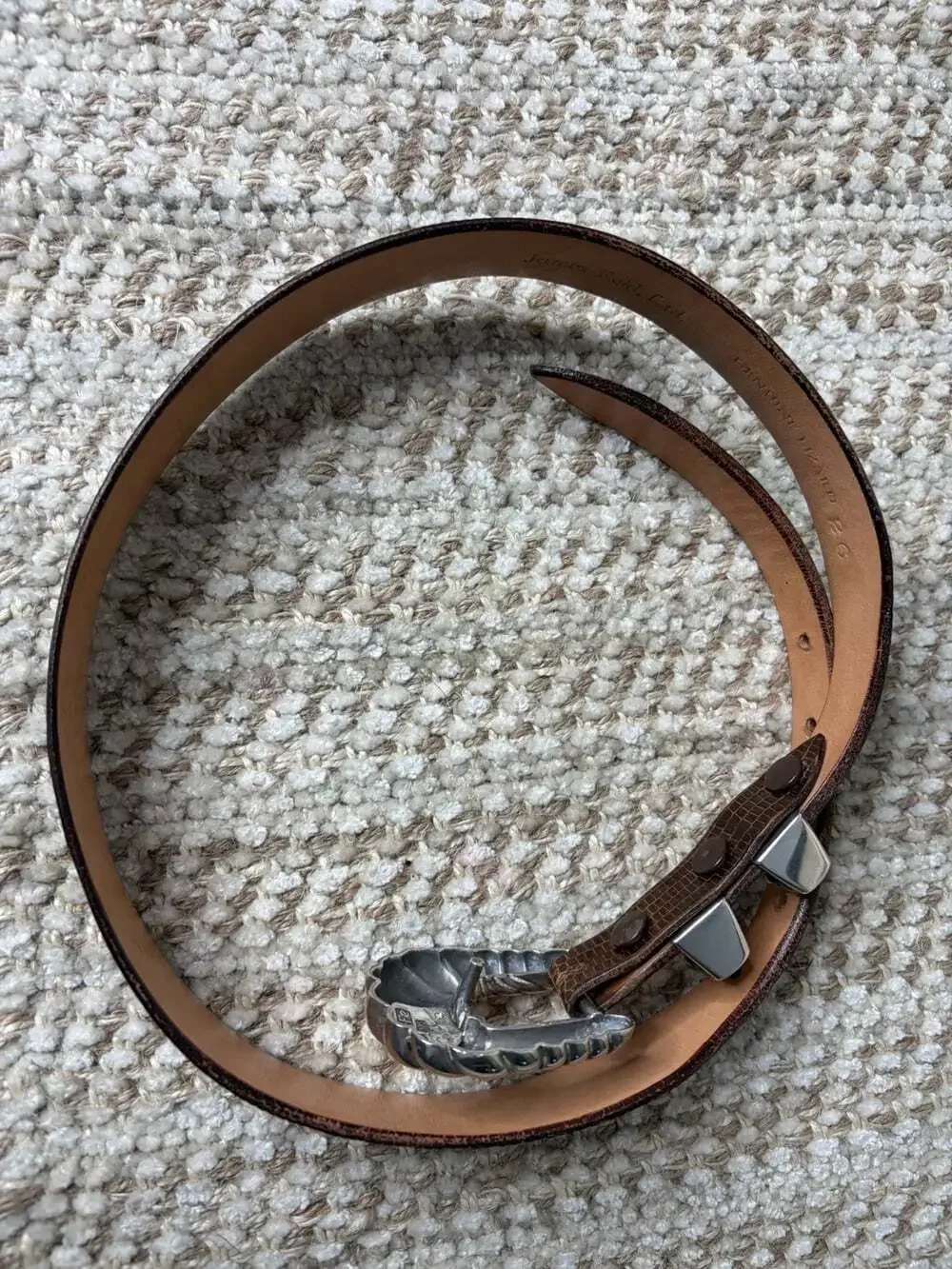 James Reid Brown Genuine Lizard Belt 925 Sterling Silver Buckle/Loops Size 26